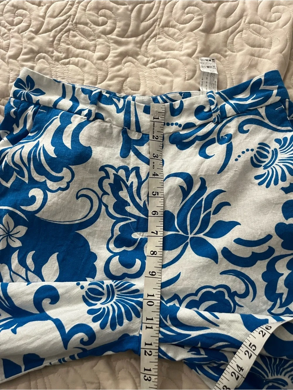 Zara Linen Blend Blue Floral Wide-Leg Women's Pants Size Small